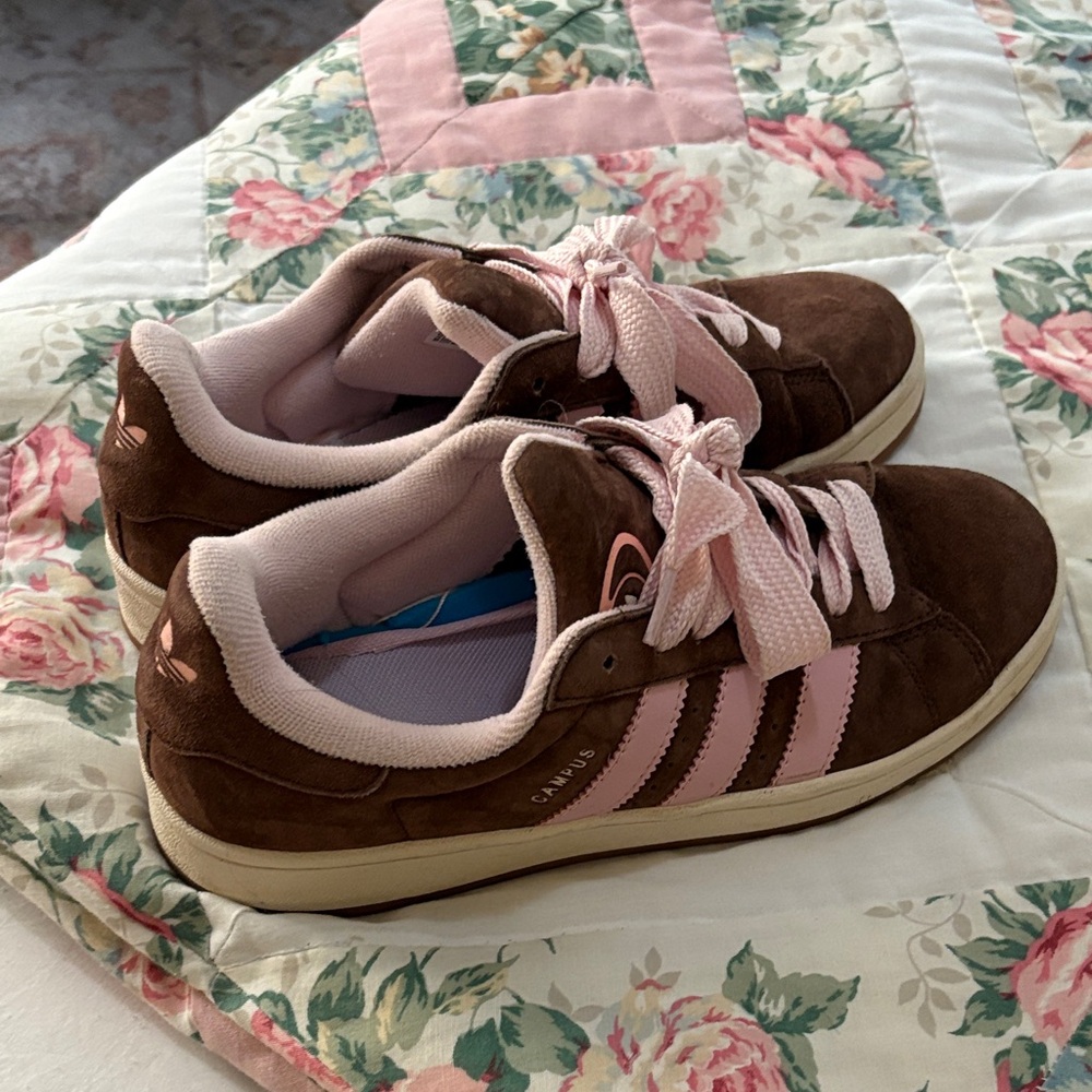 Adidas Campus Brown Suede Sneakers with Pink Accents